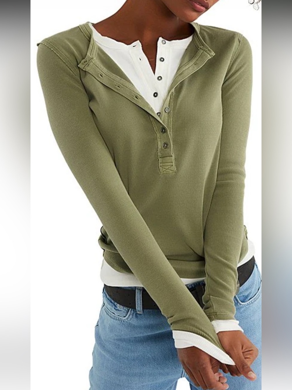 NWT🌷Free People Jamie V-Neck Long Sleeve Henley Top